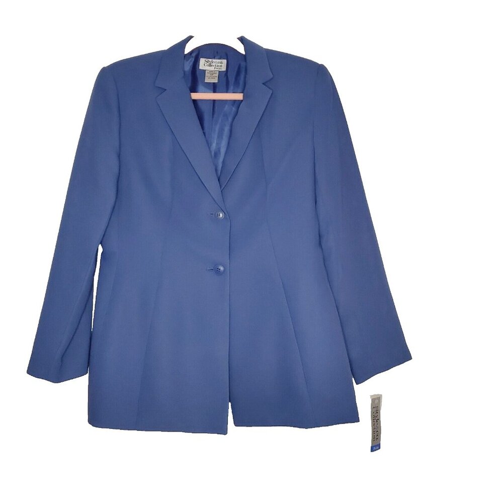 Style & Co Women's Blazer Blue Size 10P Long Sleeve Lined Front Slit Pockets